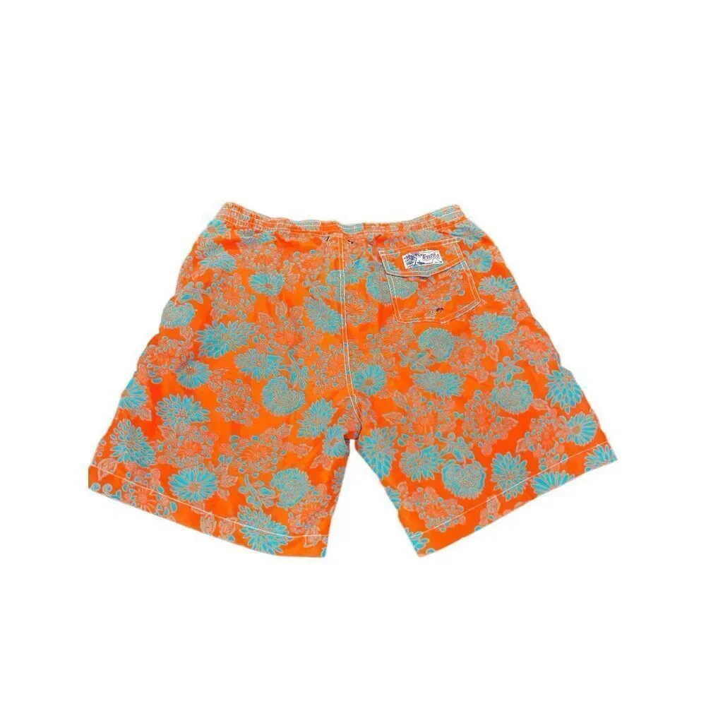 Trunks Surf & Swim Men's Floral Drawstring Board Shorts Orange Aqua Size Large